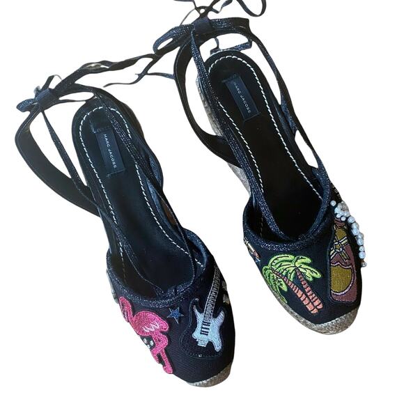 MARC JACOBS Nathalie Wedges Espadrilles Embellished Appliqued Patches EU 40 NIB - Picture 4 of 10